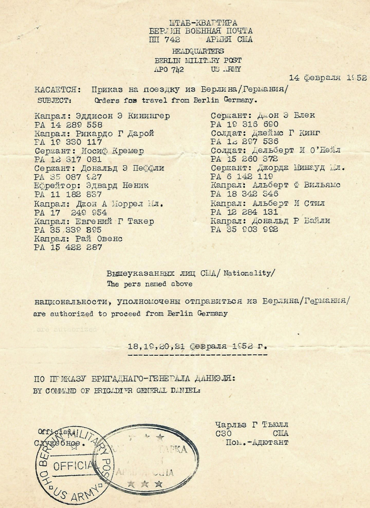 Berlin Russian Travel Orders 1952